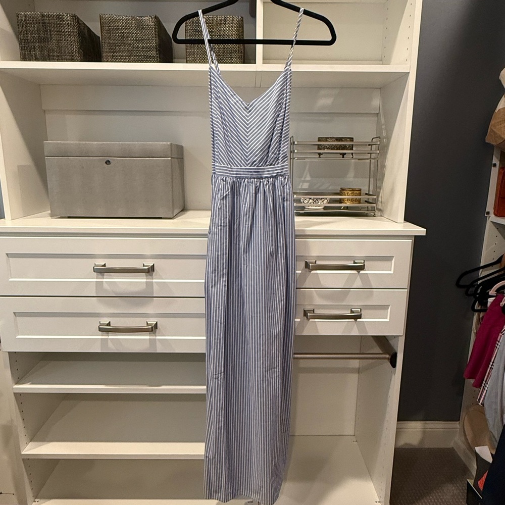 LOFT Blue and White Sleeveless Maxi Sundress
